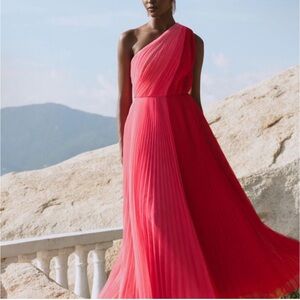 Hutch One Shoulder Tarina Pleated Tulle Dress Gown Formal Wedding Pink Red Sz 8